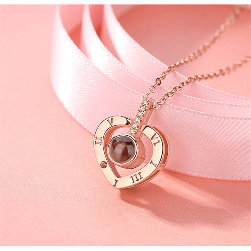 Christmas Gifts for Her ,100 Languages I Love You Pendant Hexagram Projection Necklace With Luxury Rose Gift Box